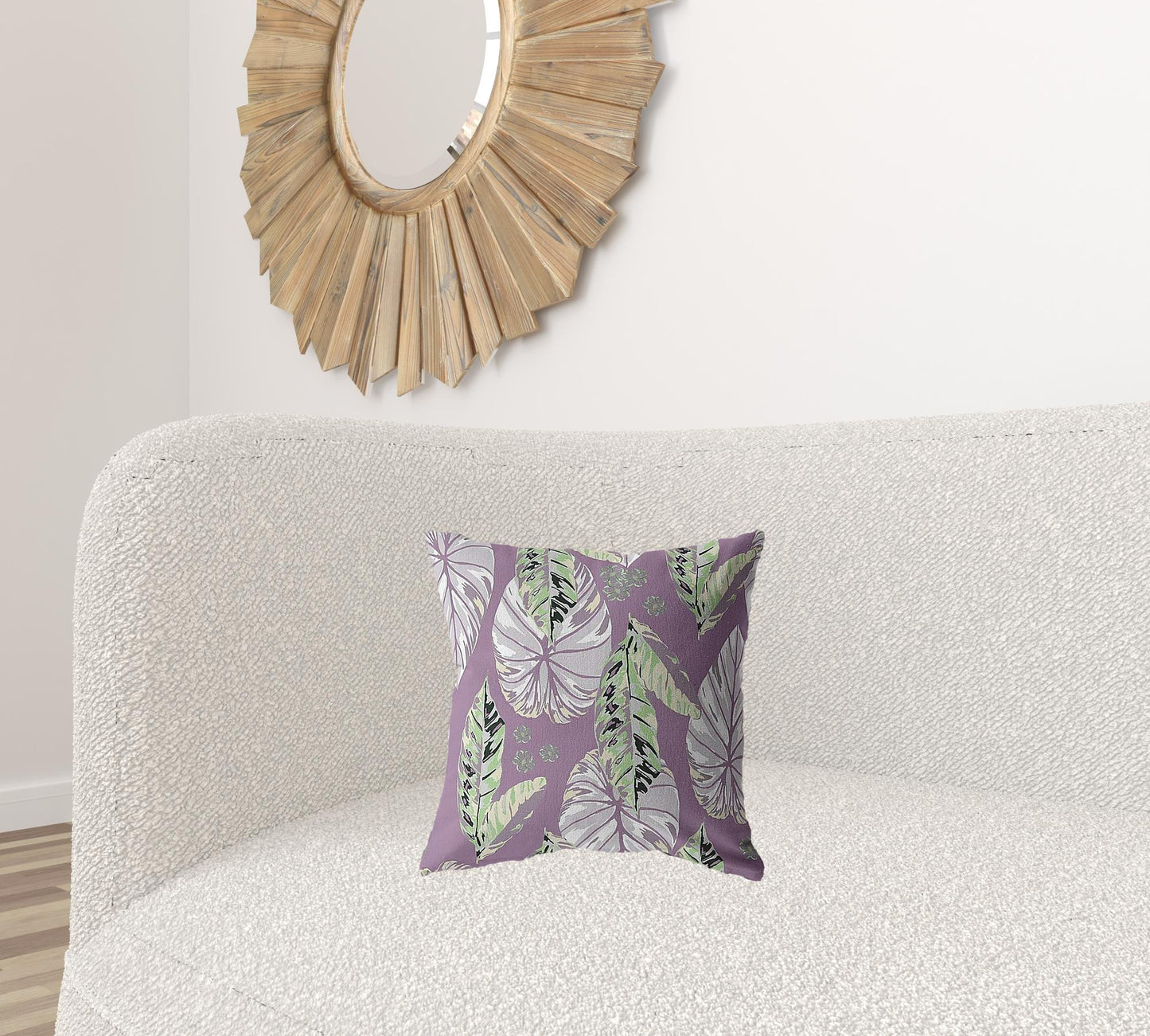 16” White Purple Tropical Leaf Suede Throw Pillow
