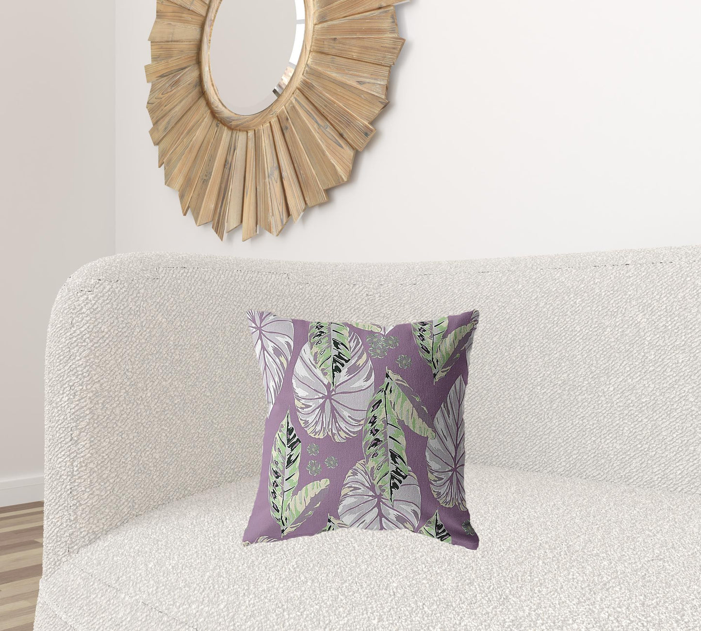18” White Purple Tropical Leaf Suede Throw Pillow
