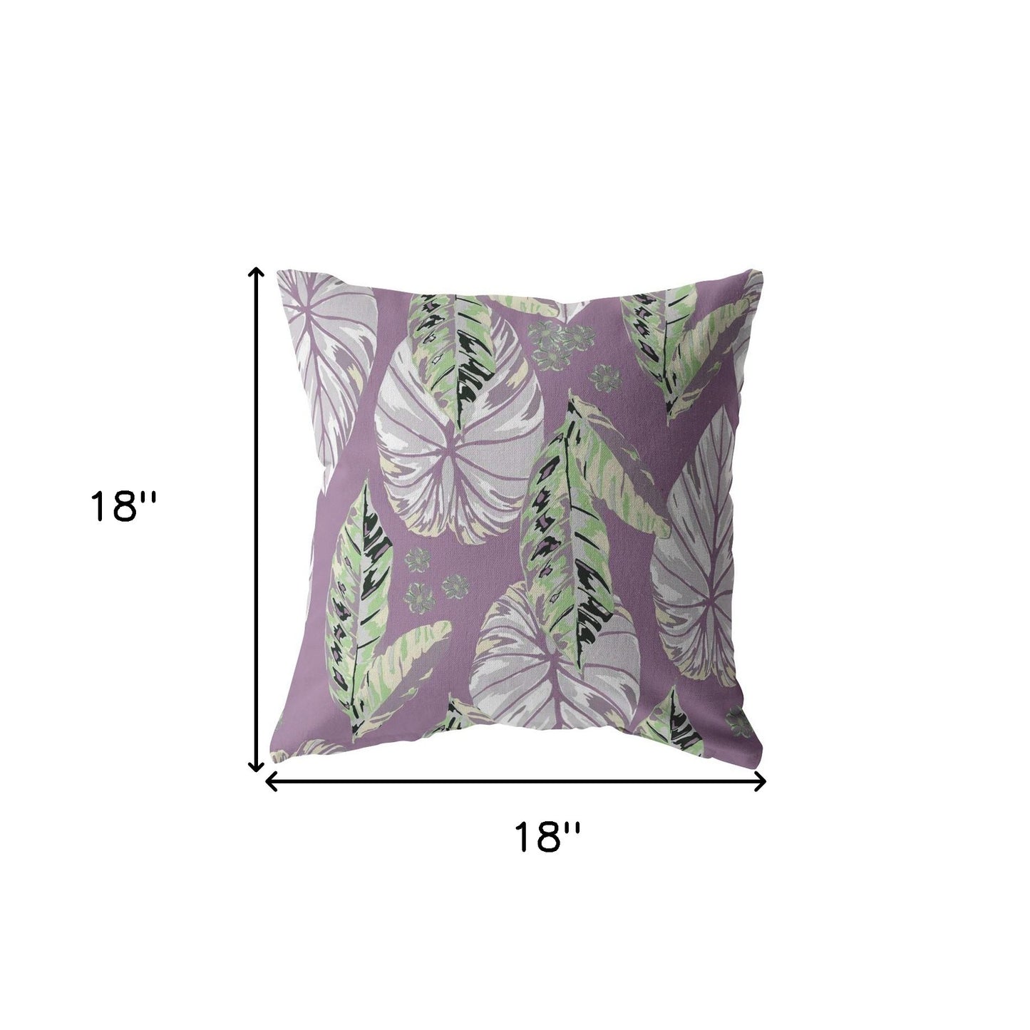 18” White Purple Tropical Leaf Suede Throw Pillow