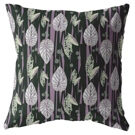 16” Black Purple Fall Leaves Suede Throw Pillow