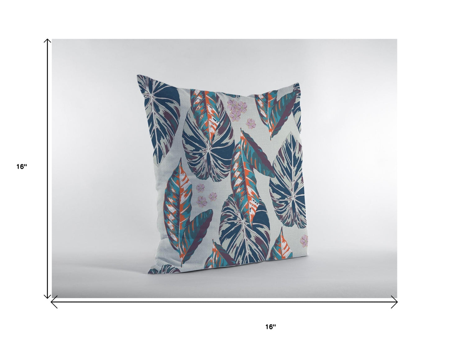 16” Blue Gray Tropical Leaf Suede Throw Pillow