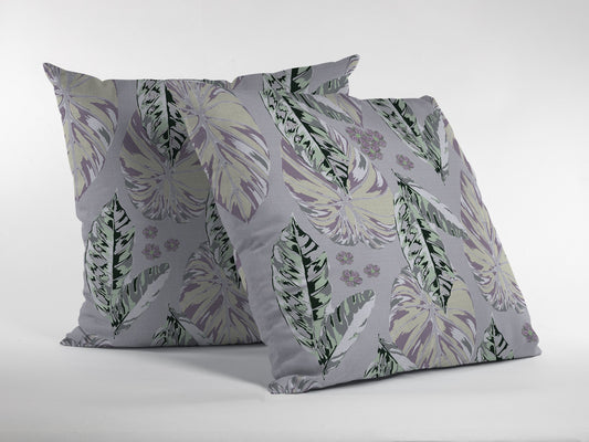 18” Blue Purple Tropical Leaf Suede Throw Pillow