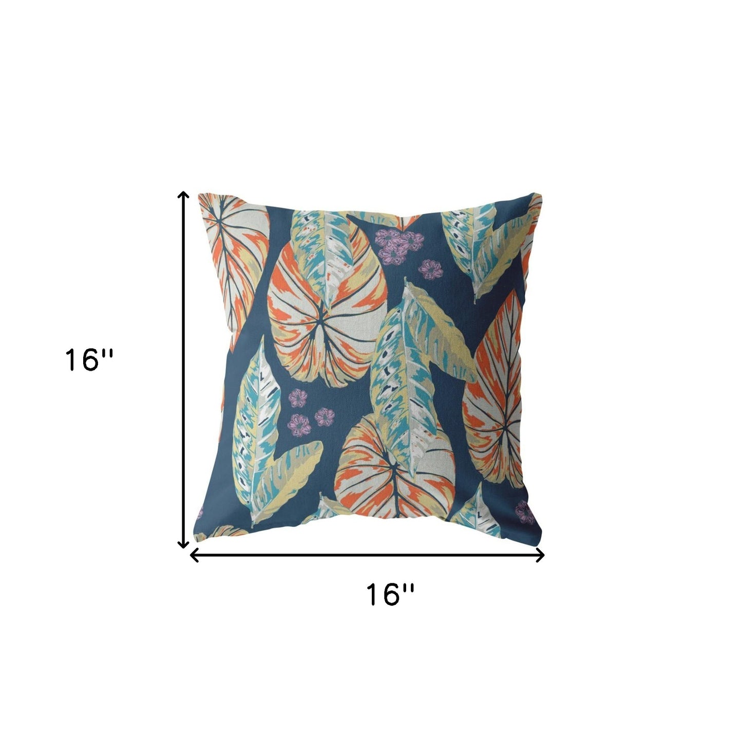 16” Orange Blue Tropical Leaf Suede Throw Pillow