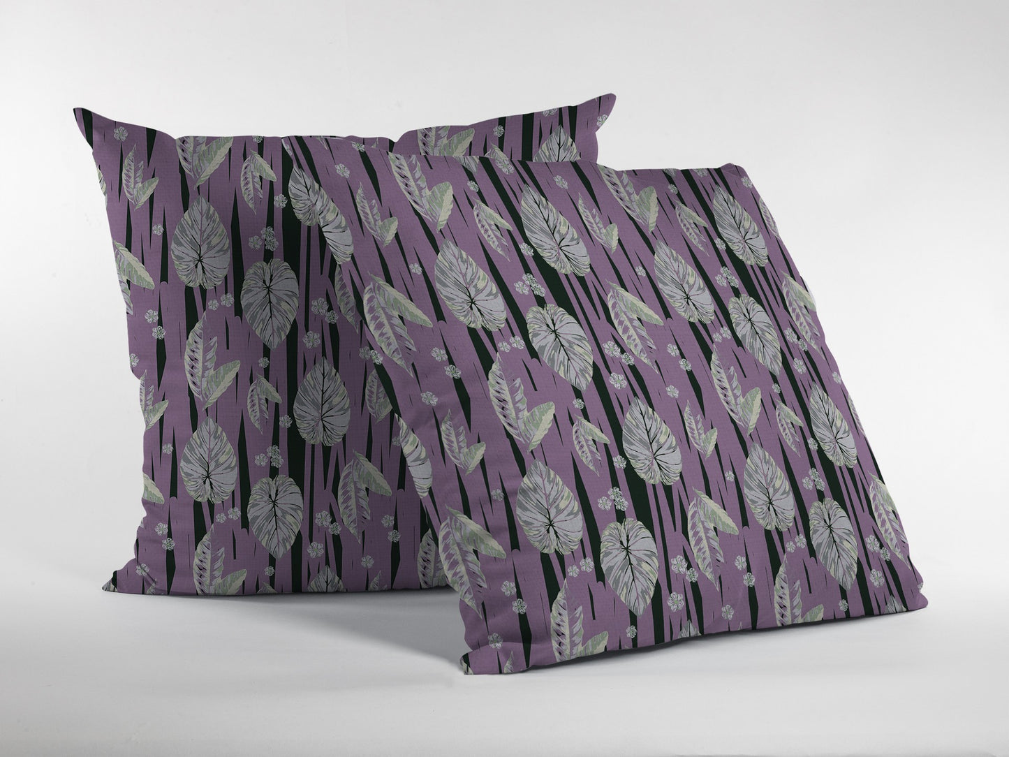 16” Lavender Black Fall Leaves Suede Throw Pillow