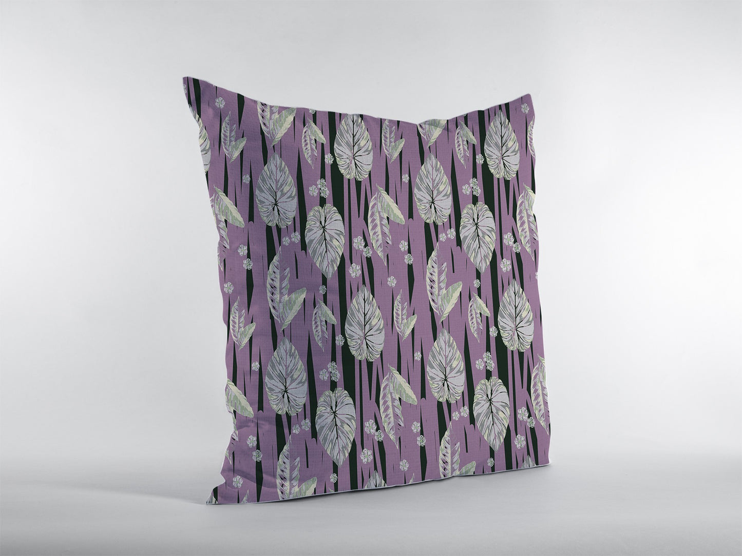 16” Lavender Black Fall Leaves Suede Throw Pillow