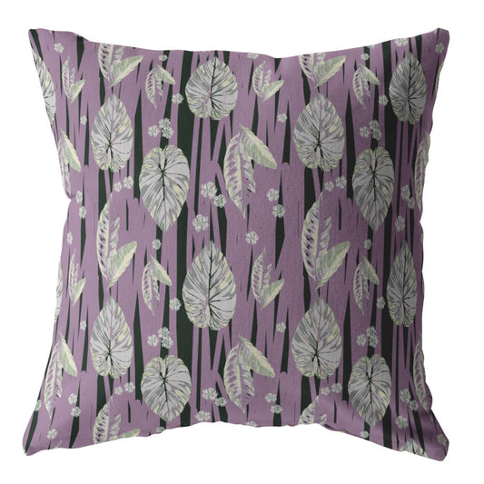 18” Lavender Black Fall Leaves Suede Throw Pillow