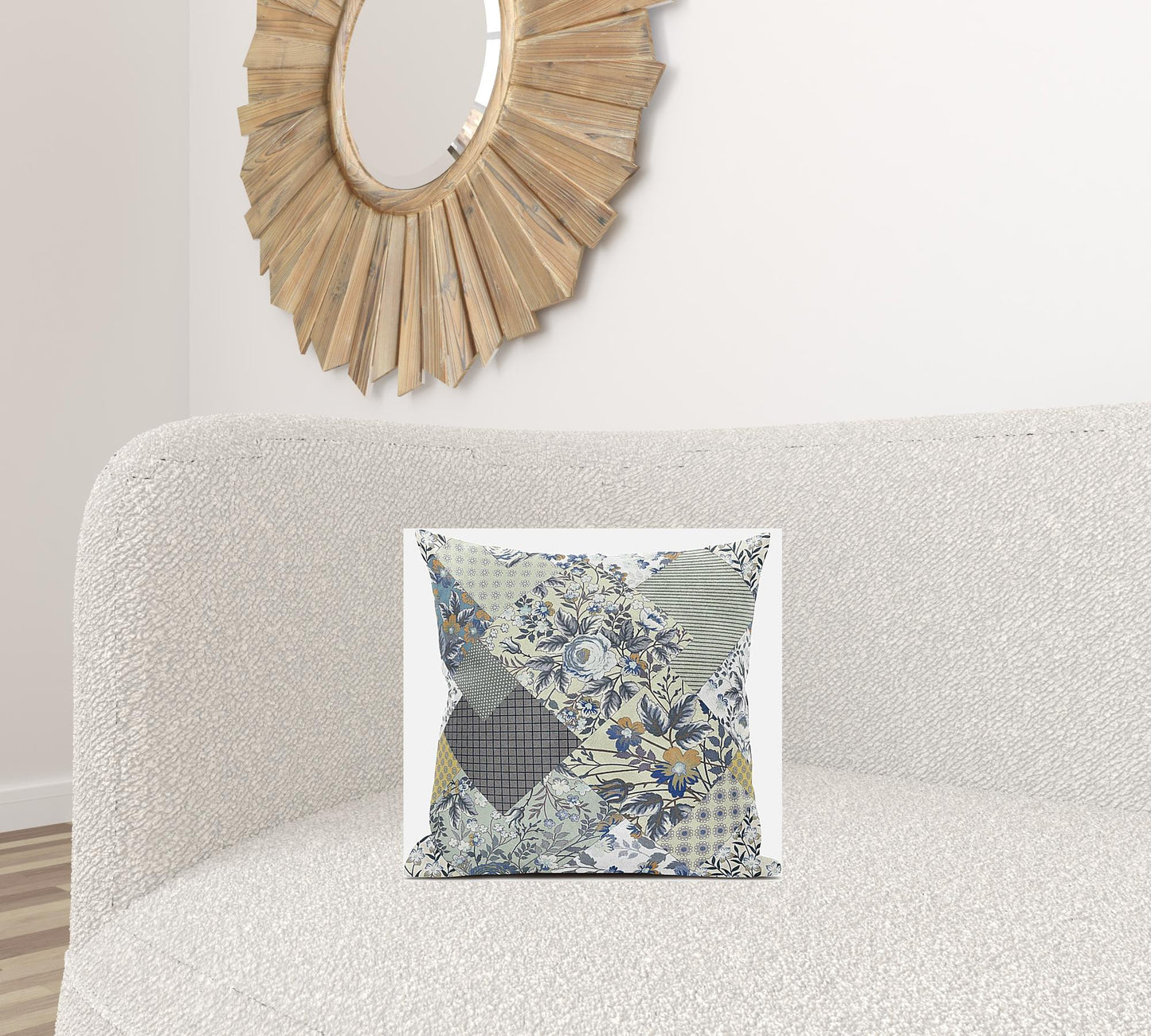 16" Sage Cream Floral Zippered Suede Throw Pillow