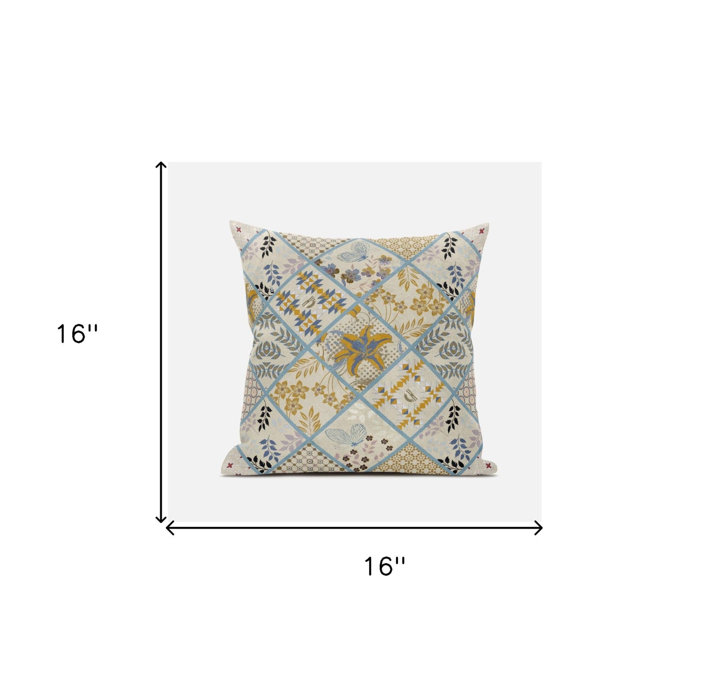 16” Gold Cream Patch Suede Zippered Throw Pillow