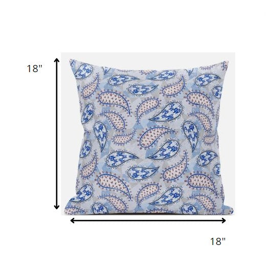 18” Blue Gray Boho Paisley Zippered Suede Throw Pillow