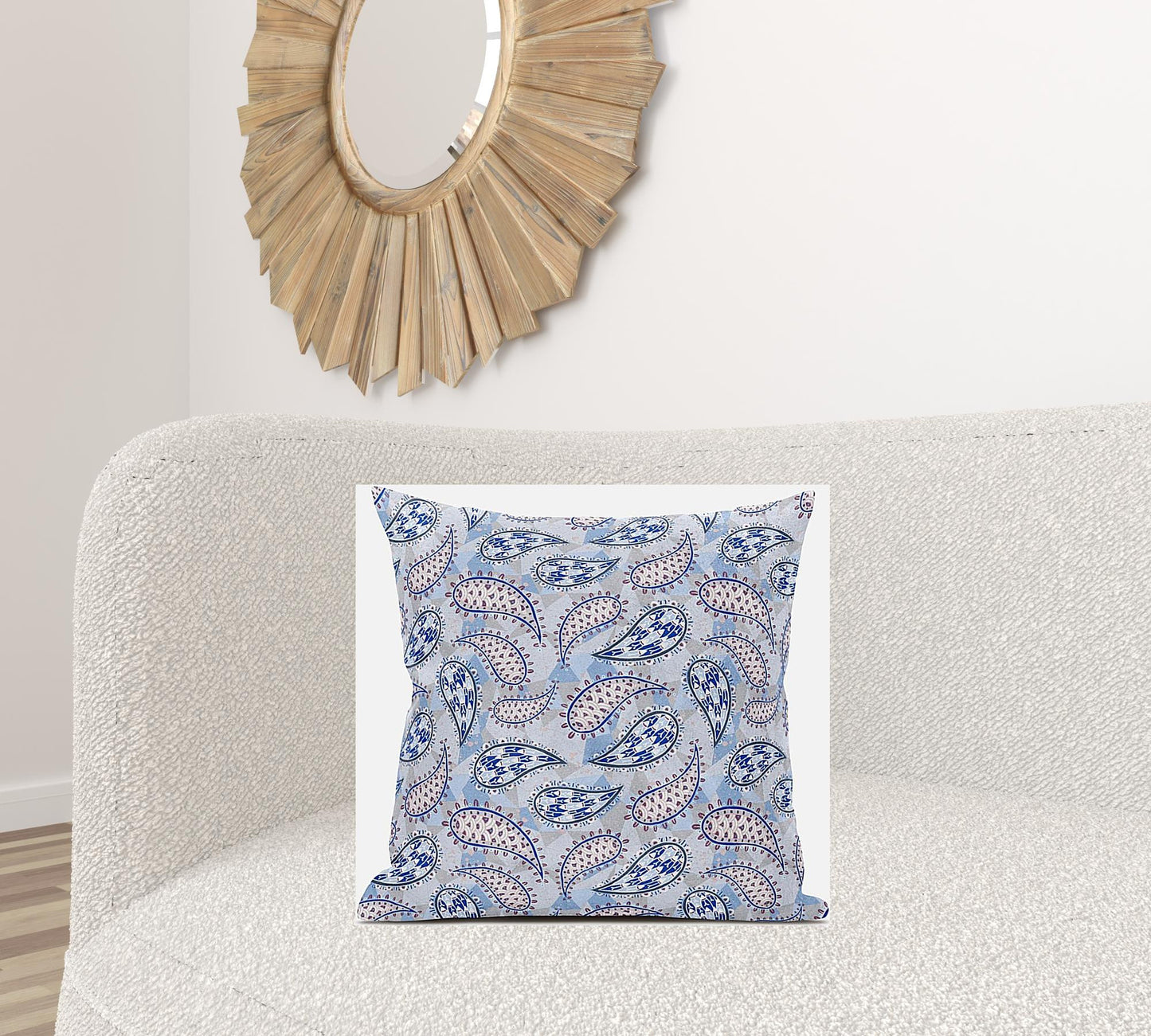 18” Blue Gray Boho Paisley Zippered Suede Throw Pillow