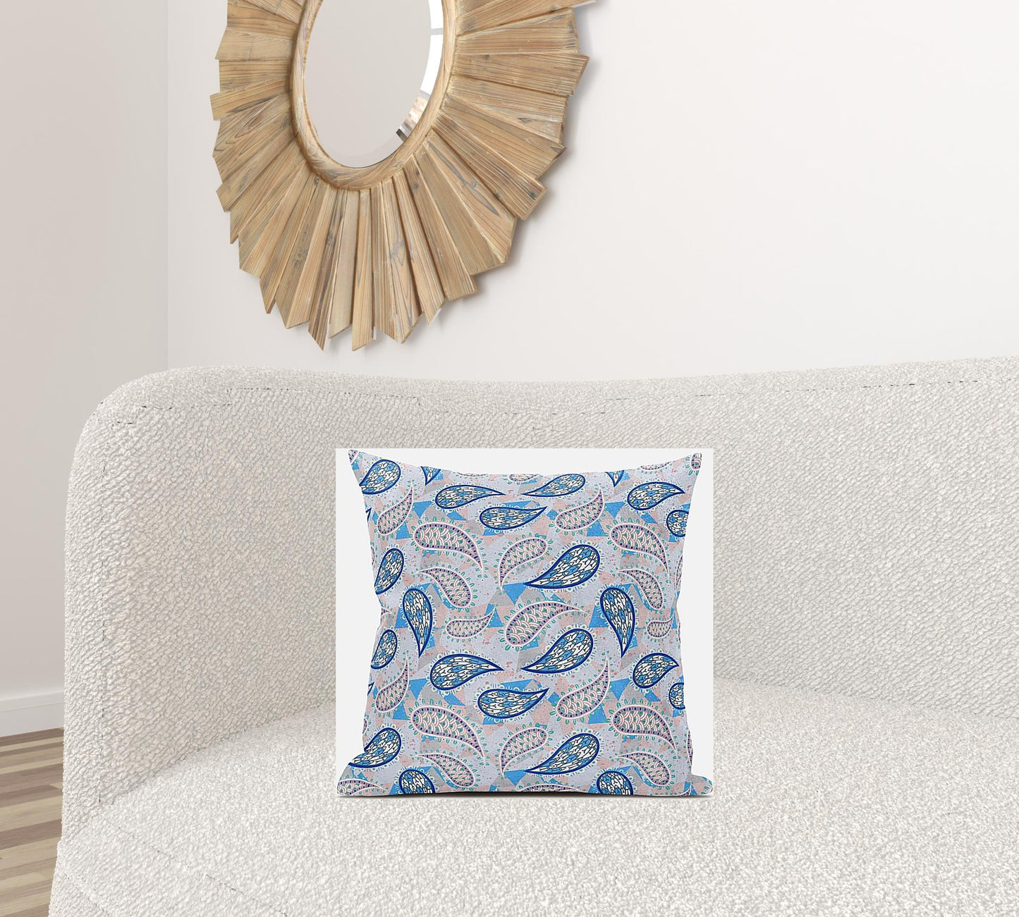 18” Blue Peach Boho Paisley Zippered Suede Throw Pillow