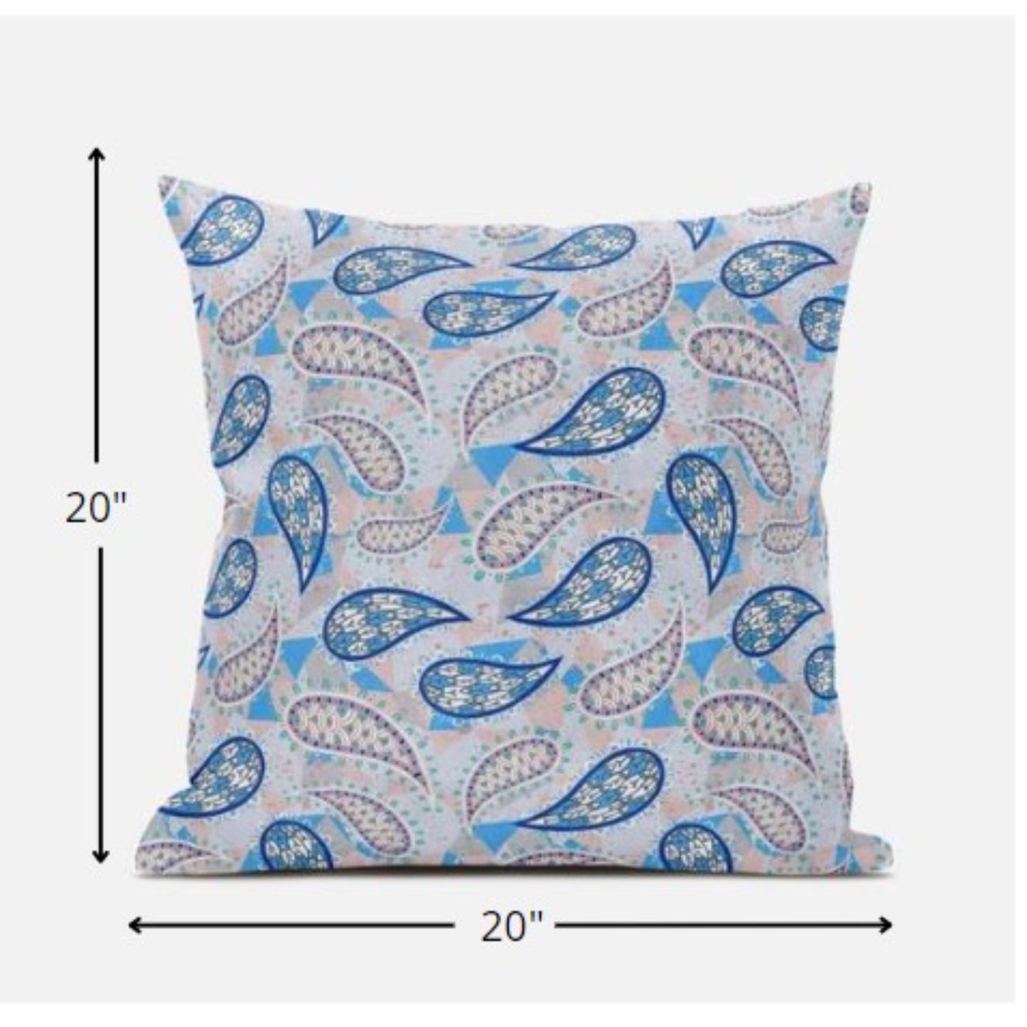 18” Blue Peach Boho Paisley Zippered Suede Throw Pillow