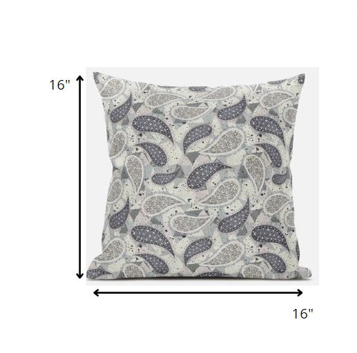 16” Gray Cream Boho Paisley Zippered Suede Throw Pillow