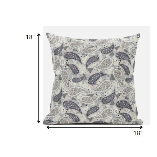 18” Gray Cream Boho Paisley Zippered Suede Throw Pillow