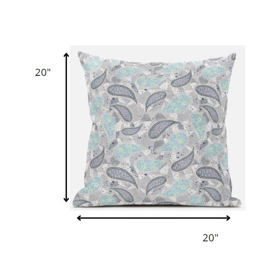 18” Gray Turquoise Boho Paisley Zippered Suede Throw Pillow