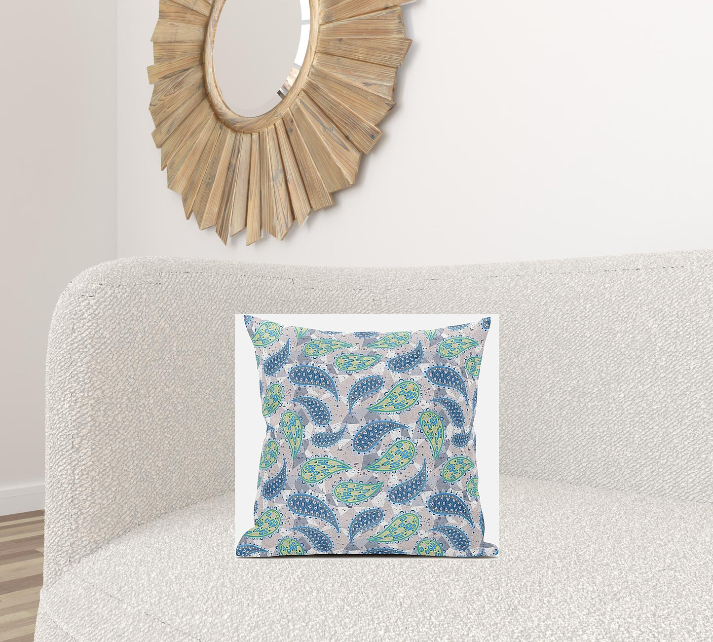 18” Green Indigo Boho Paisley Zippered Suede Throw Pillow