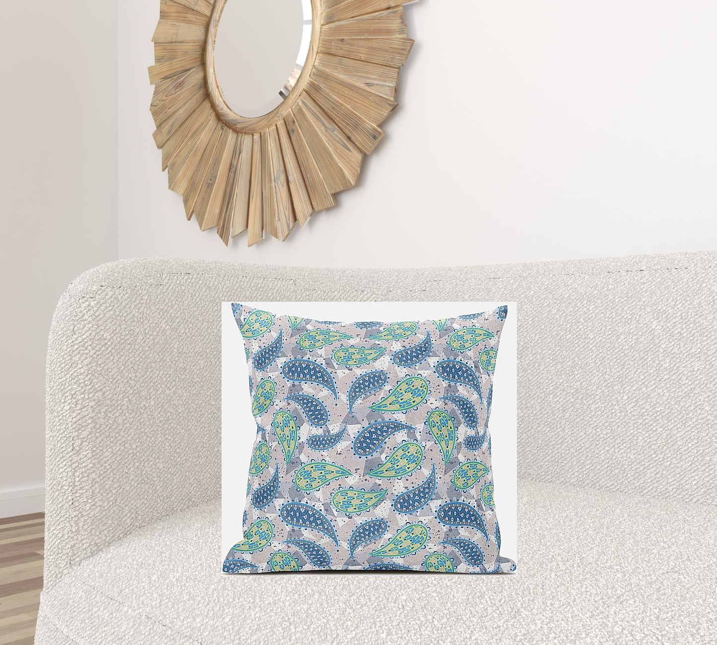 18” Green Indigo Boho Paisley Zippered Suede Throw Pillow