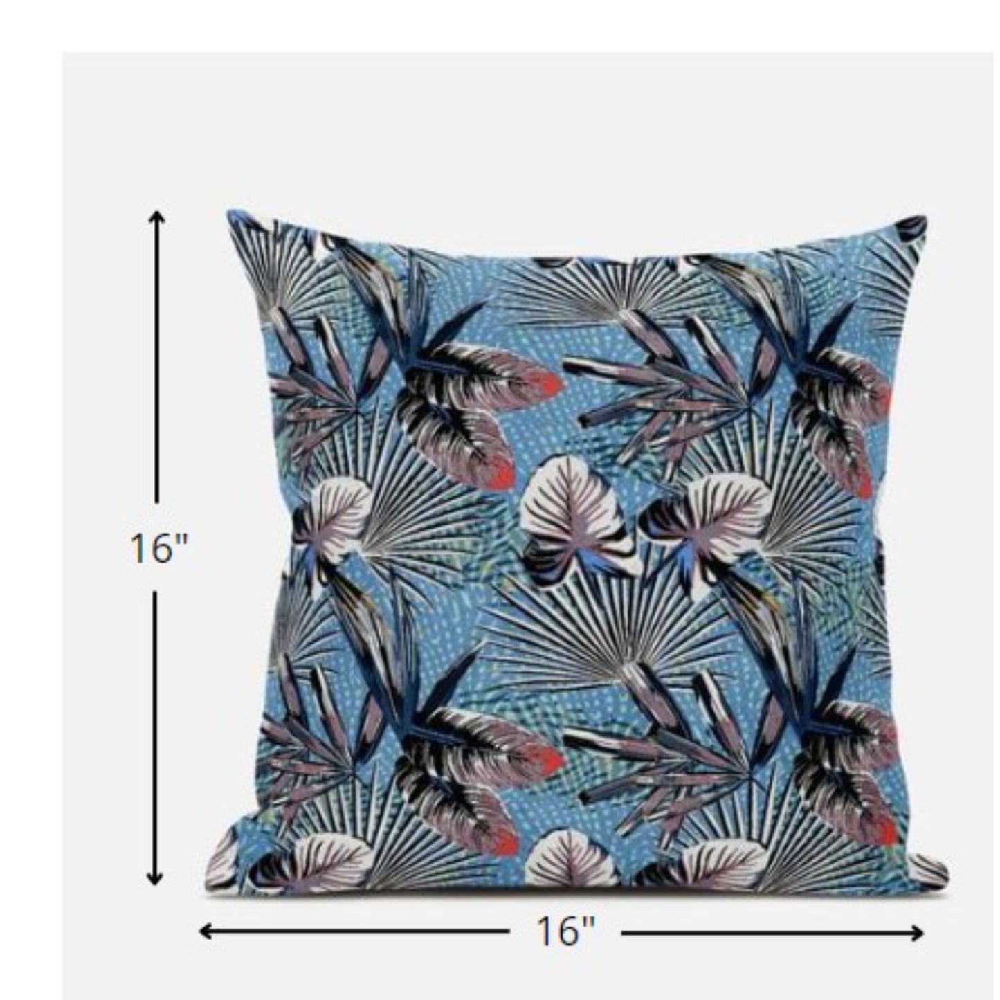 16” Black Blue Tropical Zippered Suede Throw Pillow