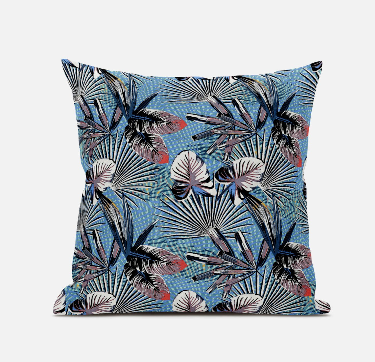 18” Black Blue Tropical Zippered Suede Throw Pillow