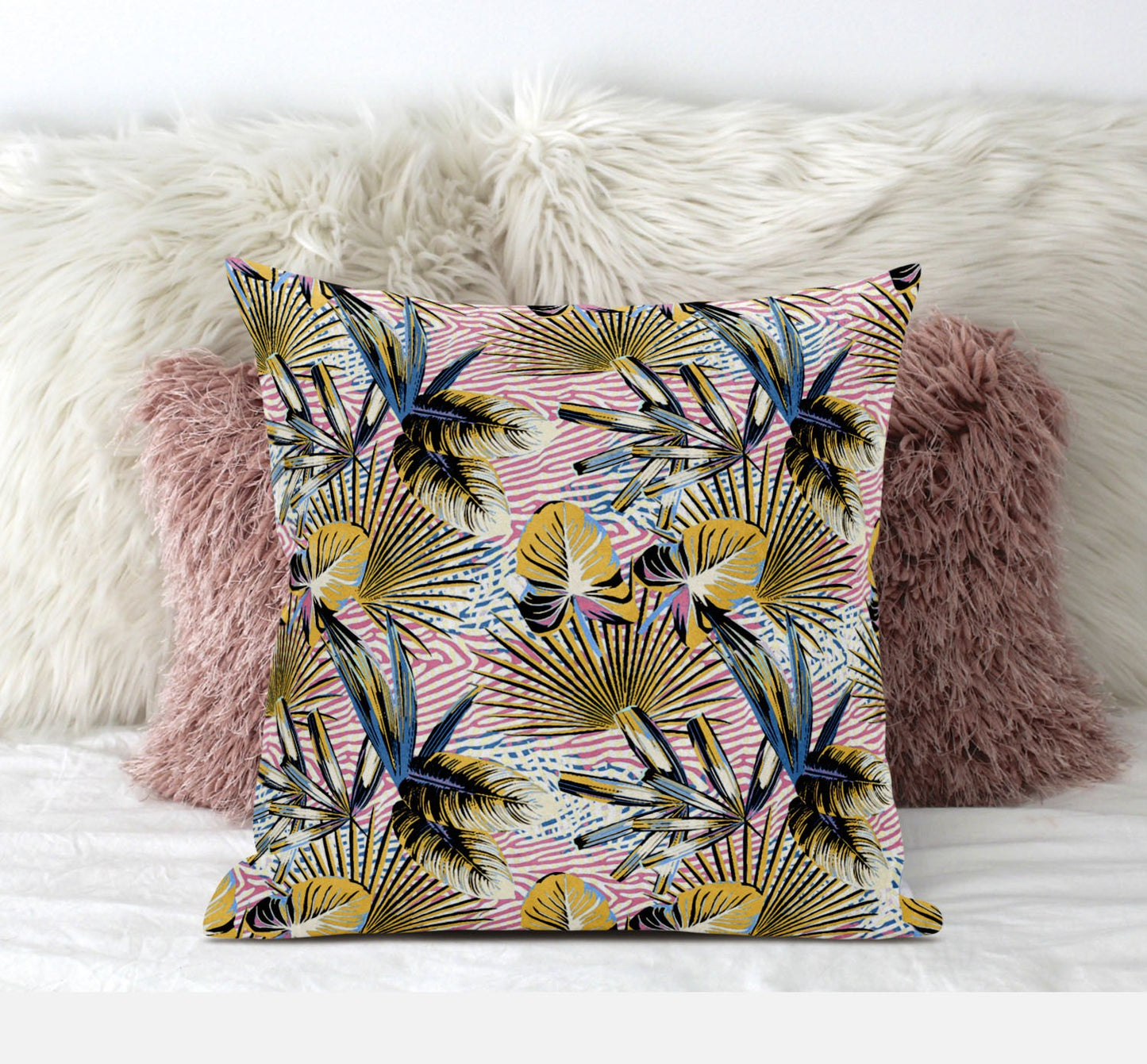 16” Gold Pink Tropical Zippered Suede Throw Pillow