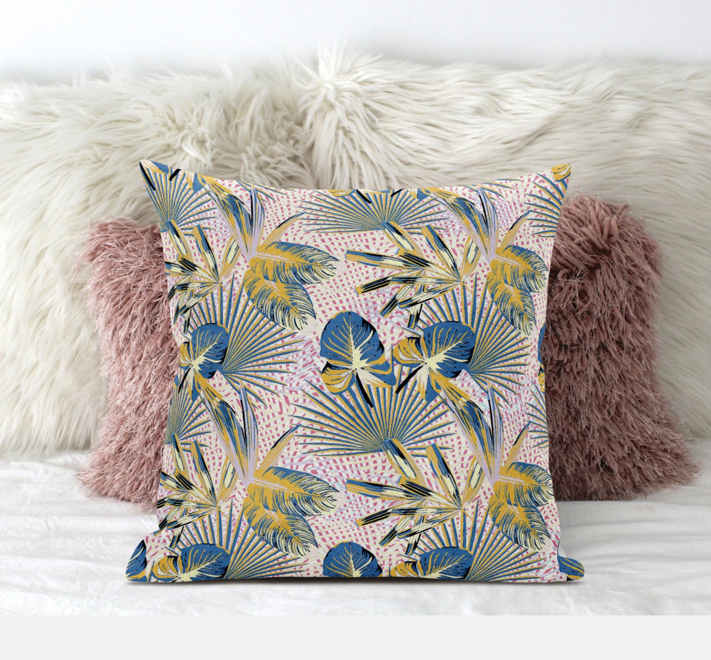 18” Blue Gold Tropical Zippered Suede Throw Pillow