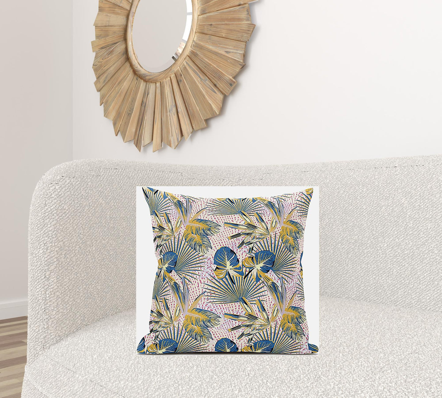 18” Blue Gold Tropical Zippered Suede Throw Pillow