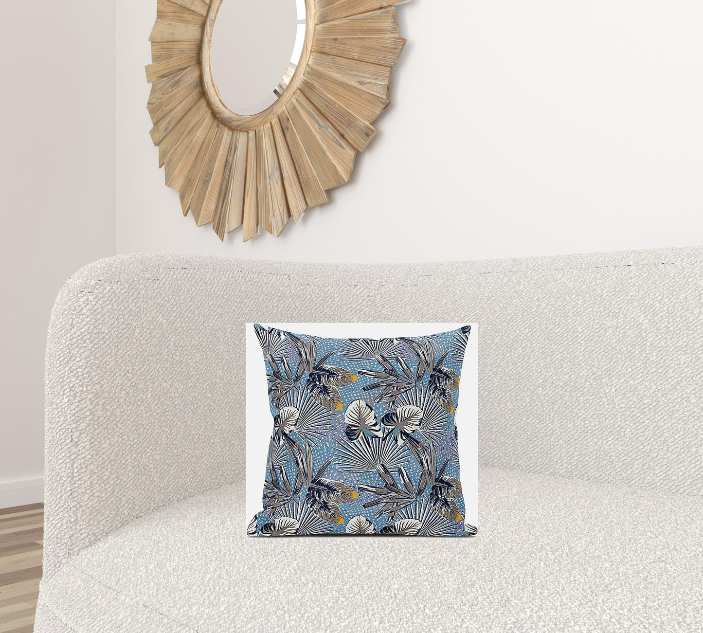 16” Gray Blue Tropical Zippered Suede Throw Pillow