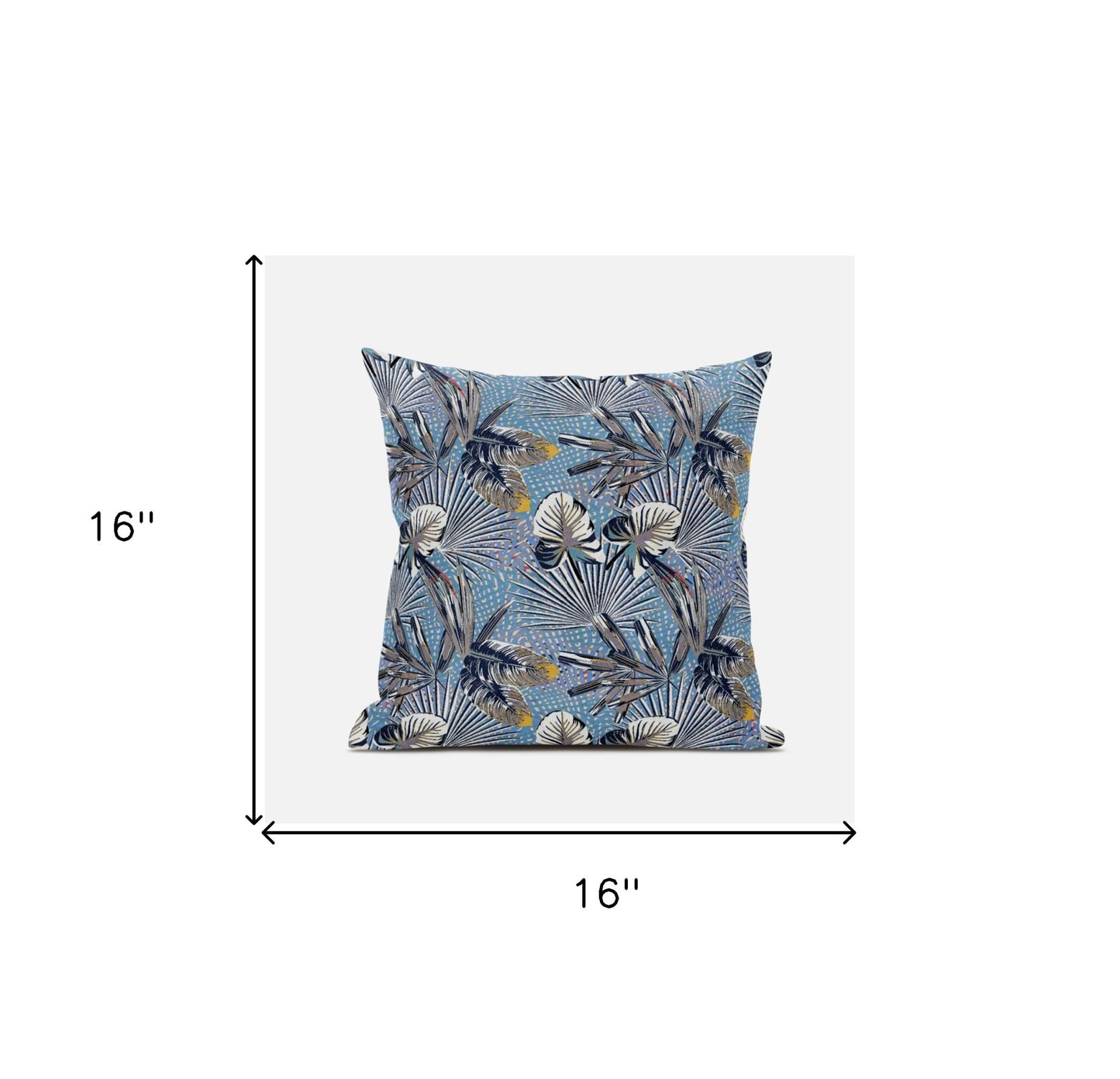 16” Gray Blue Tropical Zippered Suede Throw Pillow