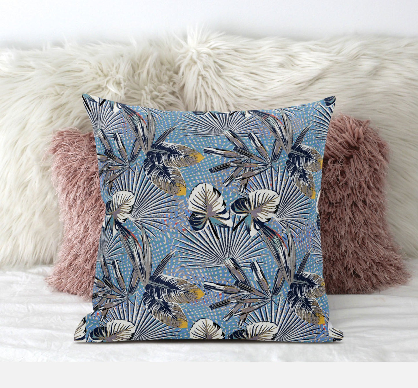 18” Gray Blue Tropical Zippered Suede Throw Pillow