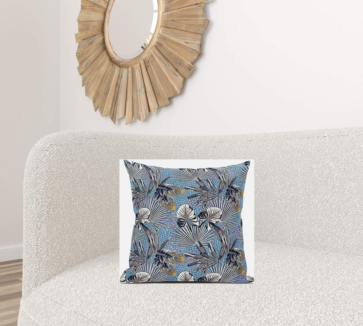 18” Gray Blue Tropical Zippered Suede Throw Pillow