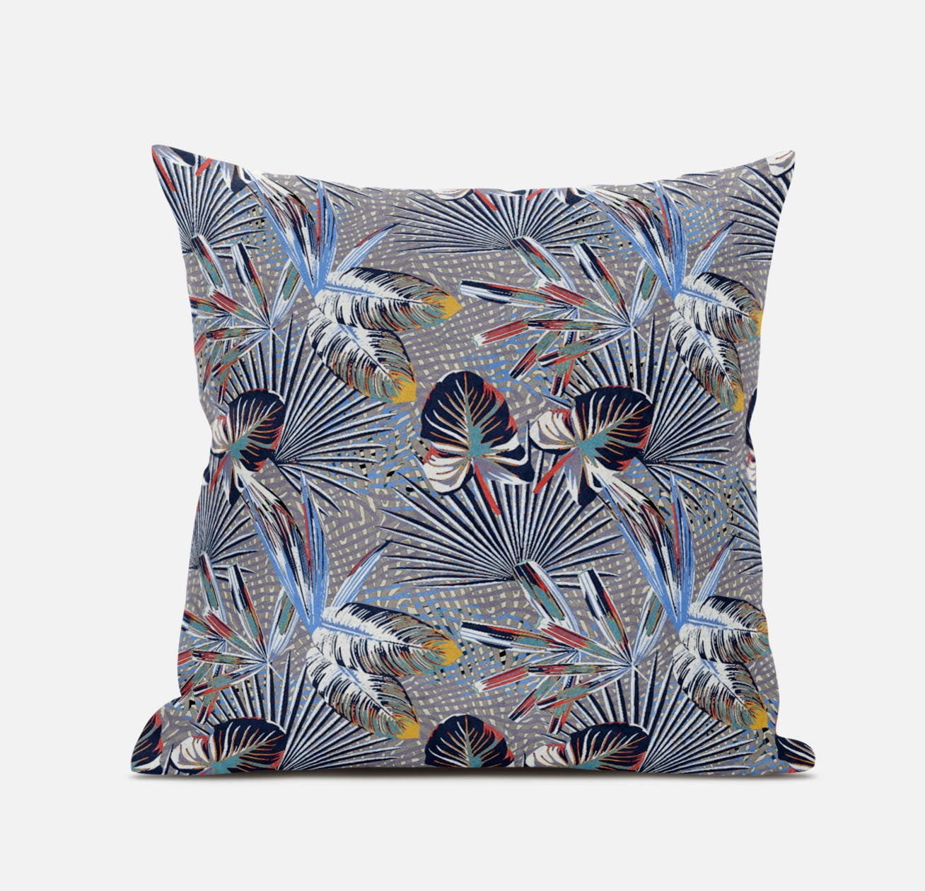 16” Indigo Gray Tropical Zippered Suede Throw Pillow