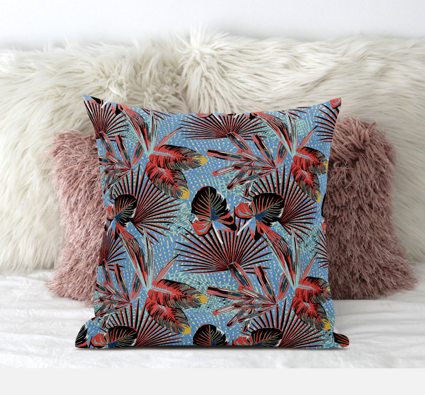 16” Coral Blue Tropical Zippered Suede Throw Pillow