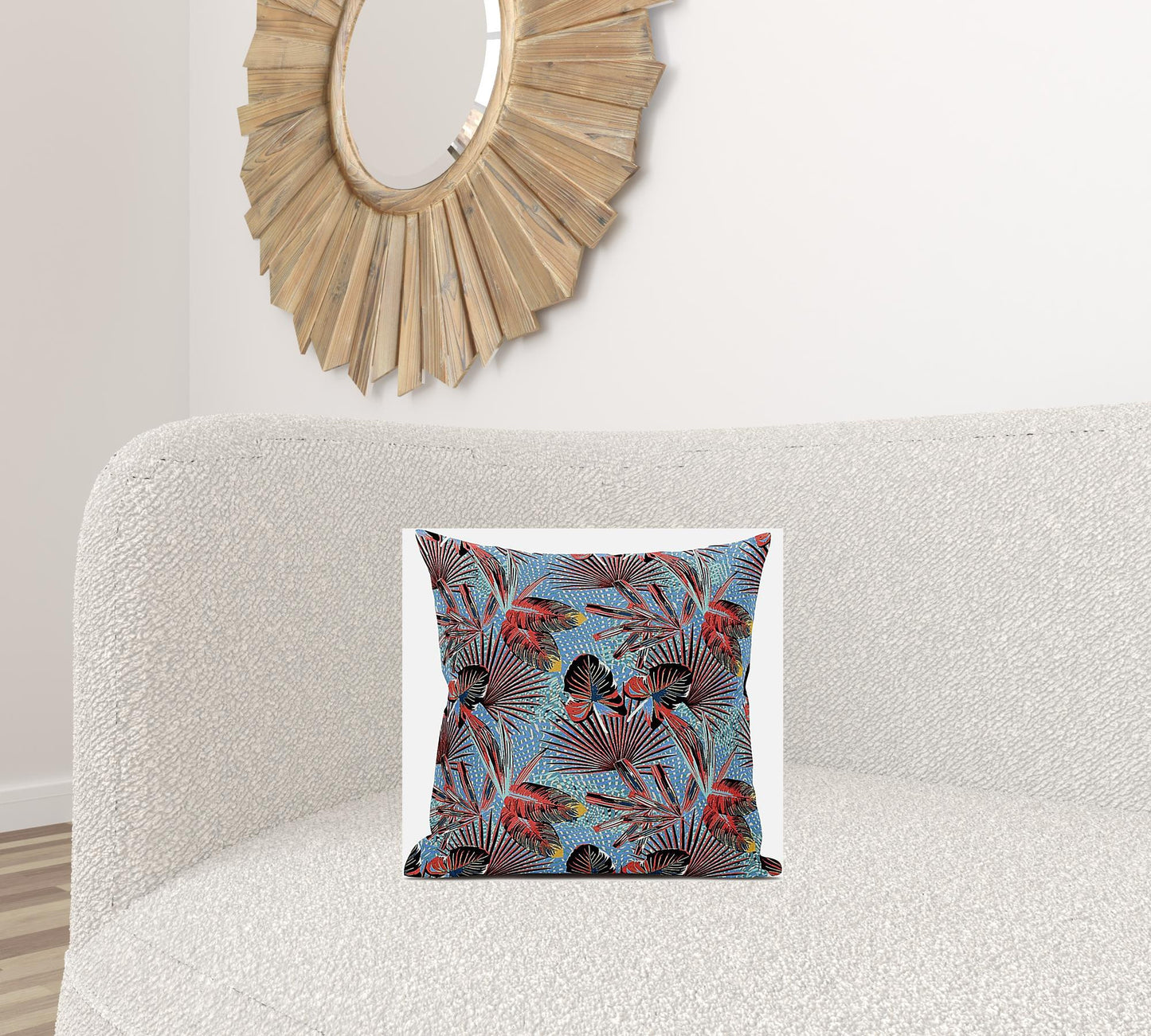 16” Coral Blue Tropical Zippered Suede Throw Pillow