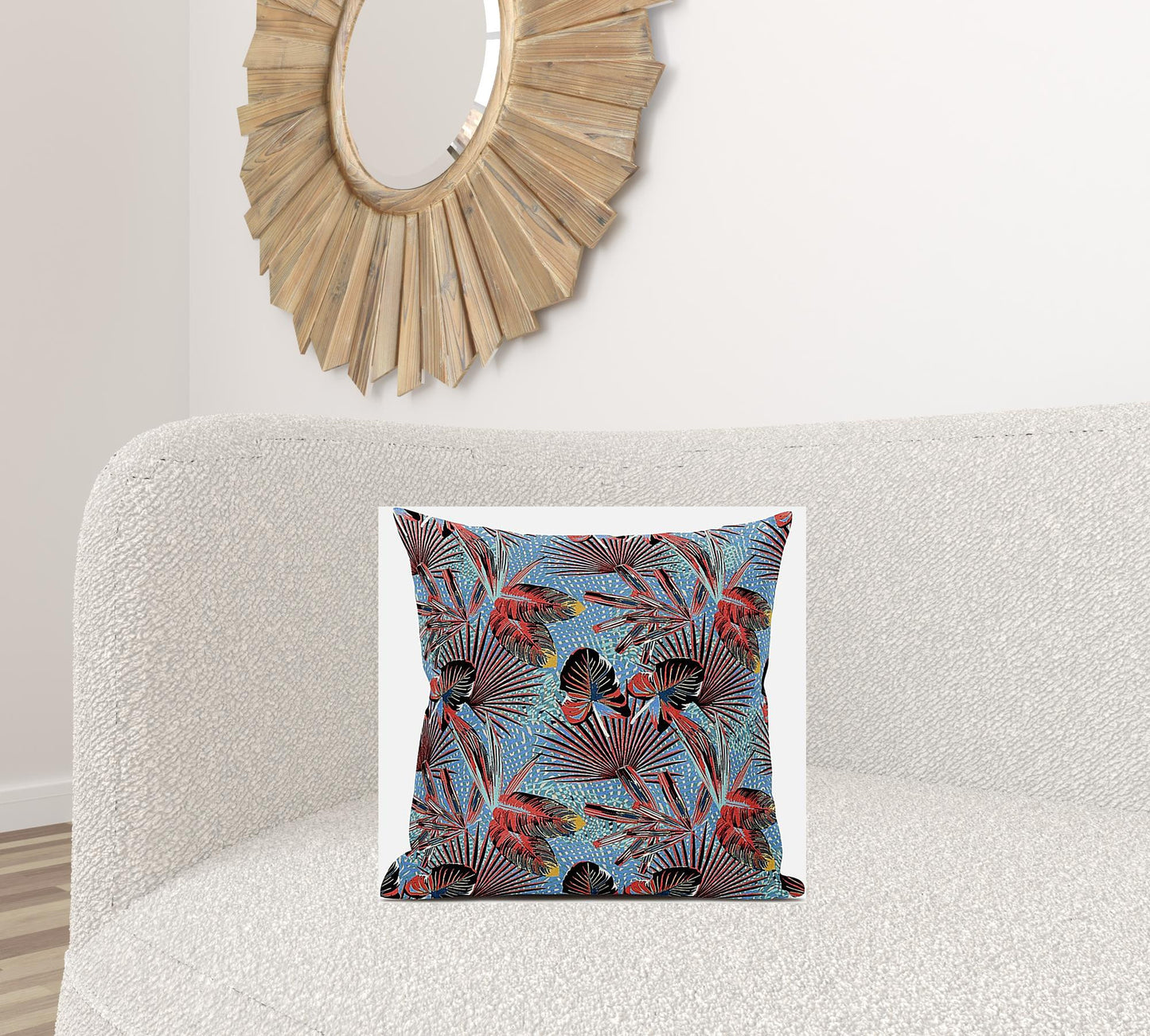 18” Coral Blue Tropical Zippered Suede Throw Pillow