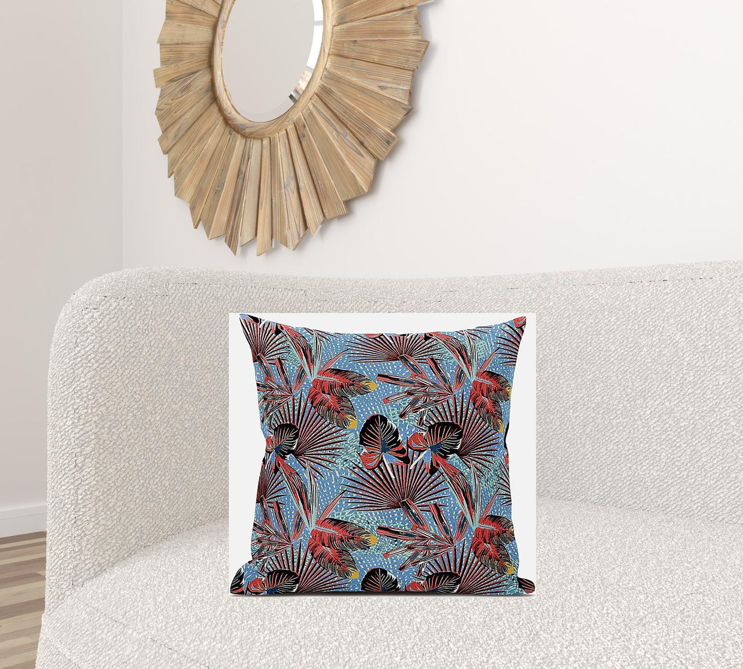 18” Coral Blue Tropical Zippered Suede Throw Pillow