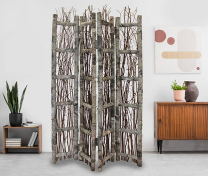 Earthy Birch and Twig Four Panel Room Divider Screen