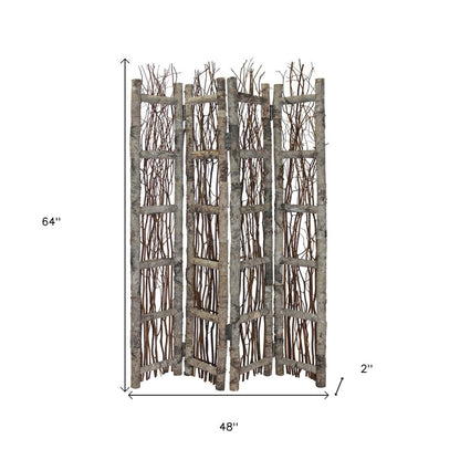 64" Brown Solid Wood Folding Four Panel Screen Room Divider