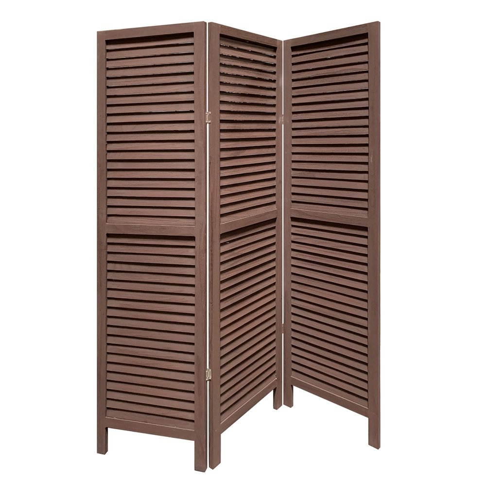 67" Brown Solid Wood Folding Three Panel Screen Room Divider