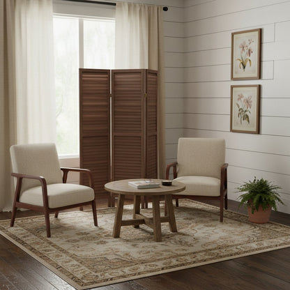 Stylish Three Panel Washed Brown Shutter Divider Screen