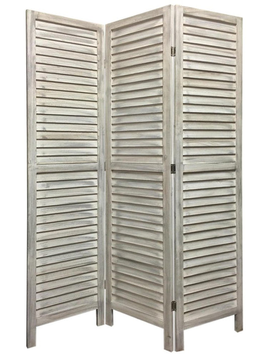 67" White Solid Wood Folding Three Panel Screen Room Divider