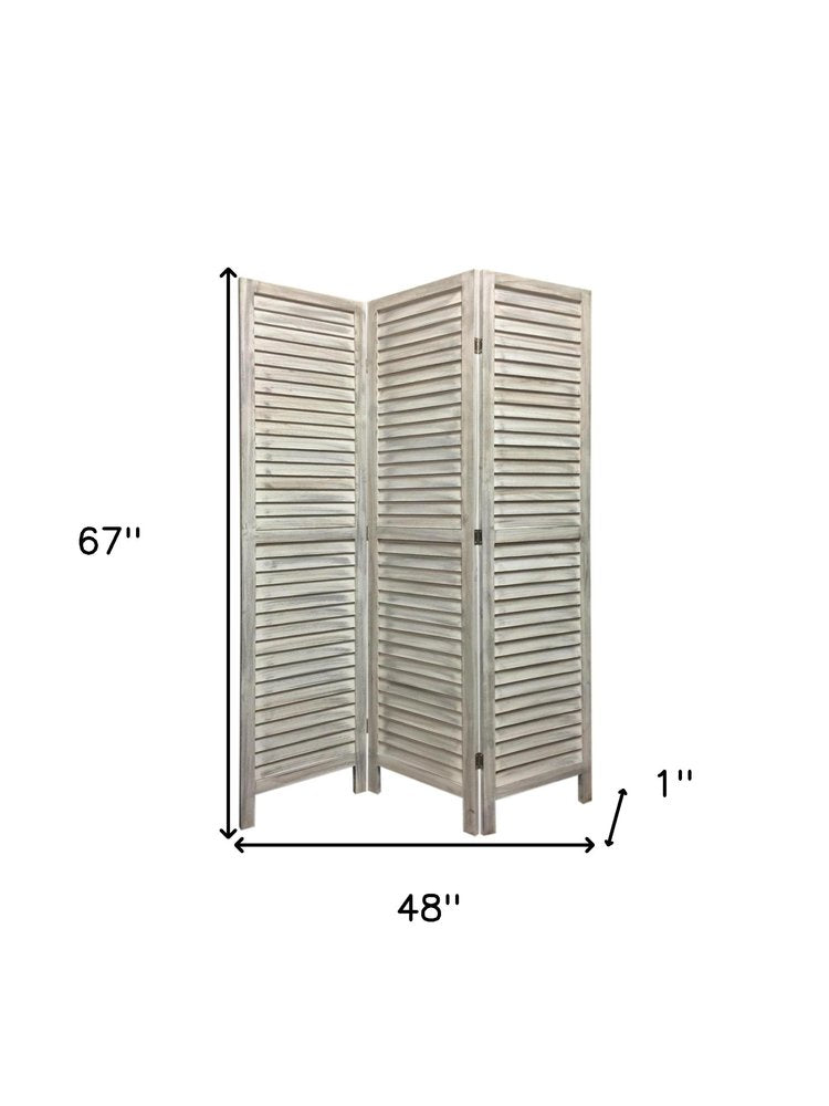 67" White Solid Wood Folding Three Panel Screen Room Divider