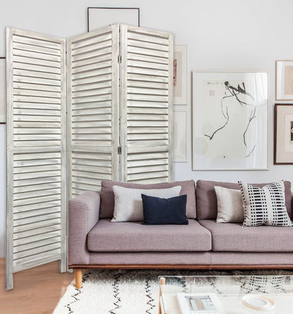 67" White Solid Wood Folding Three Panel Screen Room Divider