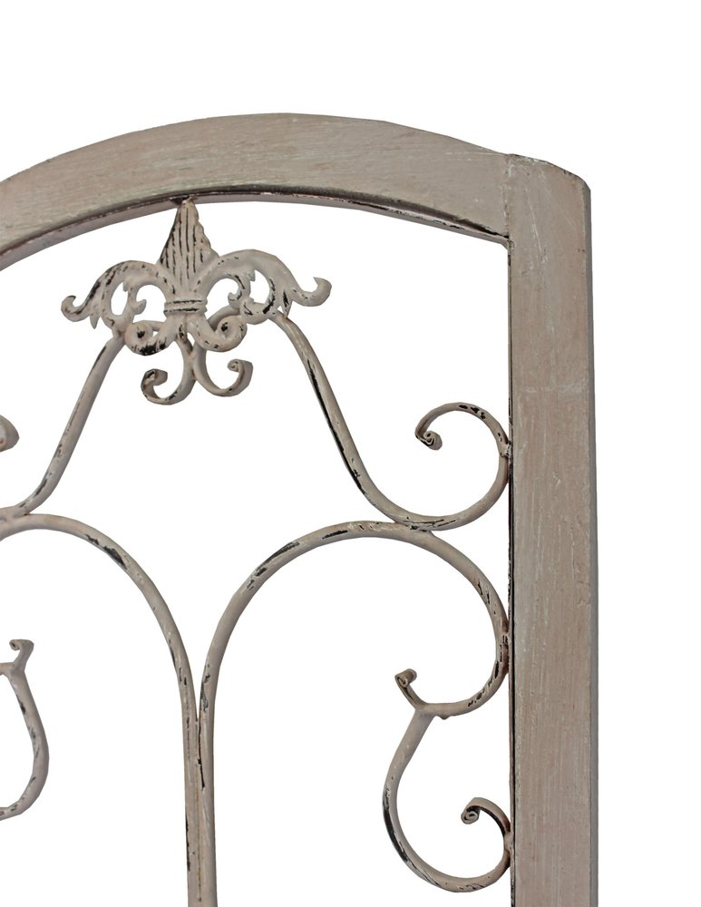 68" Beige Metal And Wood Folding Three Panel Screen Room Divider