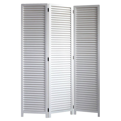 67" White Solid Wood Folding Three Panel Screen Room Divider
