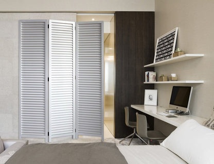 67" White Solid Wood Folding Three Panel Screen Room Divider