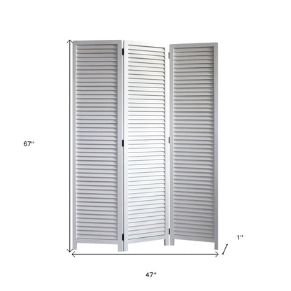 67" White Solid Wood Folding Three Panel Screen Room Divider