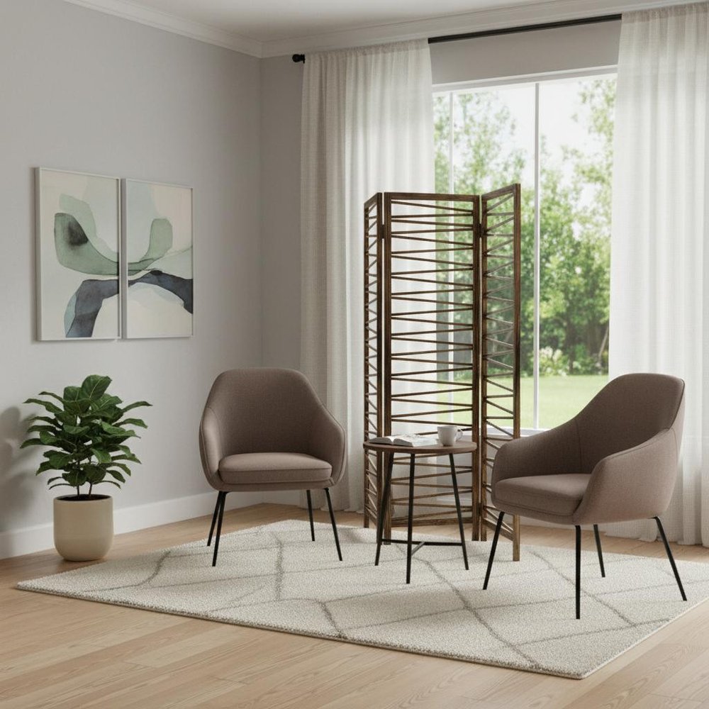 Rustic Geo Design Wood Three Panel Room Divider Screen