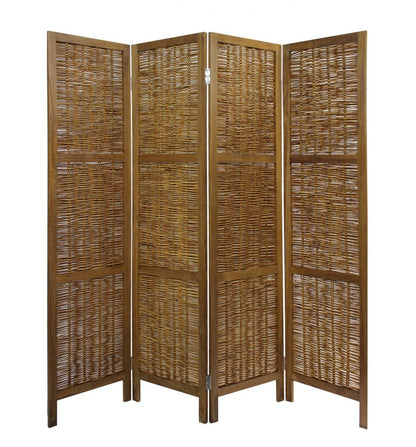 67" Brown Folding Four Panel Screen Room Divider
