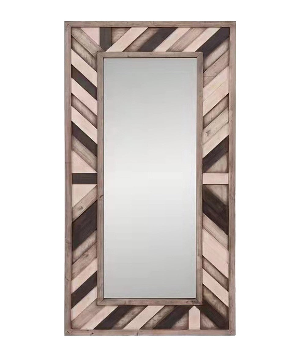 71" Ivory and Gray Wood Framed Leaning Accent Mirror