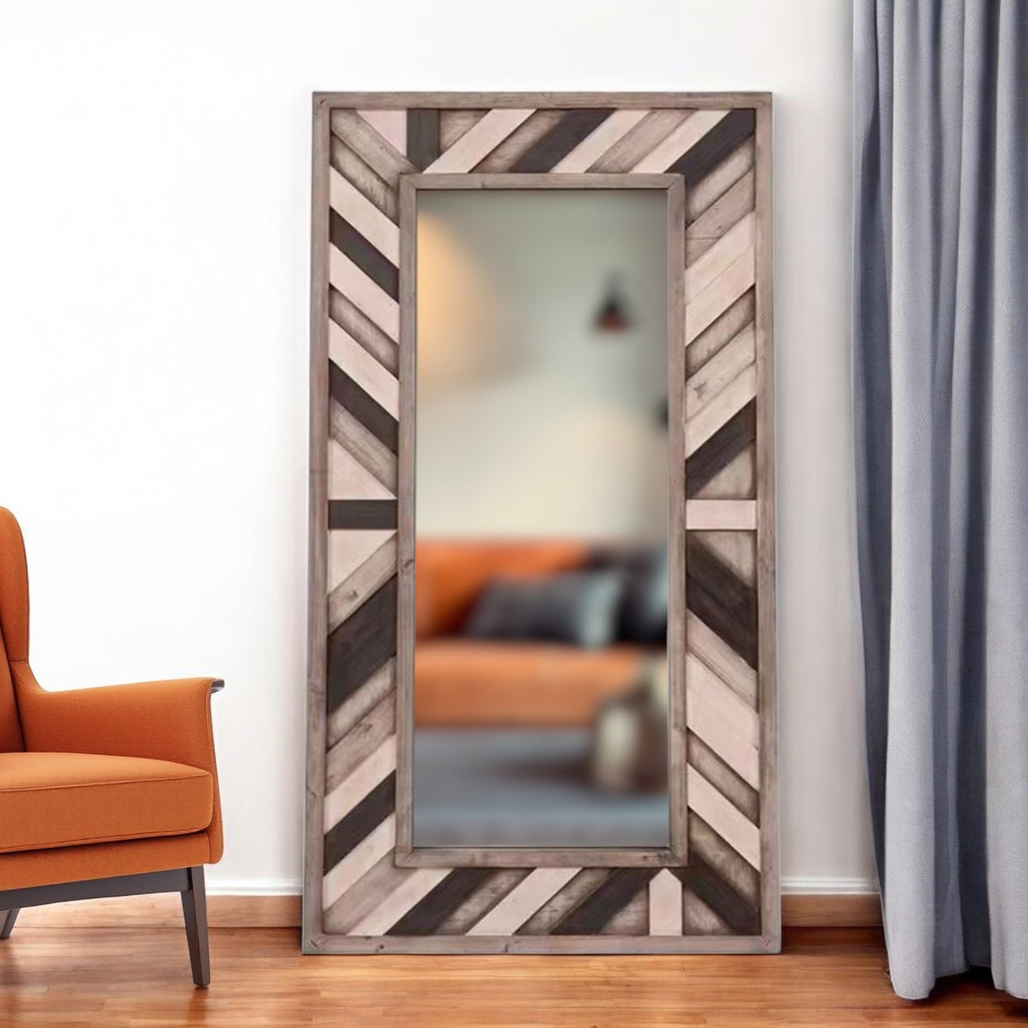 71" Ivory and Gray Wood Framed Leaning Accent Mirror